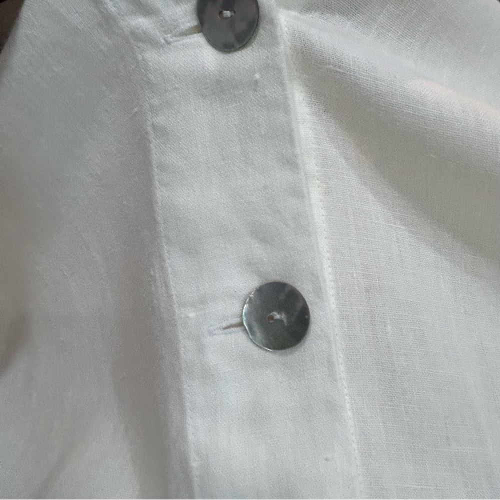 FLAX Button Down 100% Linen Blouse w/Two Front Pockets and Pearl Buttons Size L - Picture 3 of 11